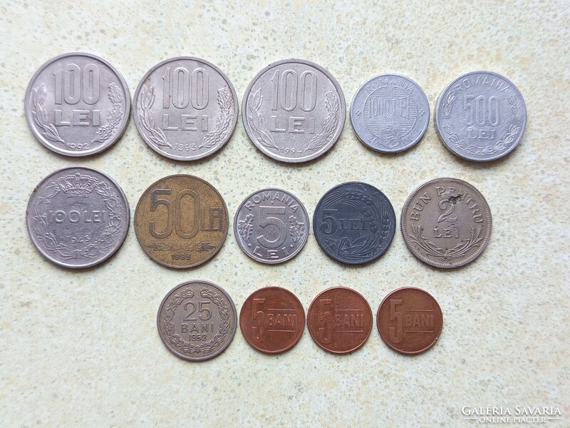 Románia 14 db Különböző Érme 5,25 Bani 2,5,50,100,500,1000 Lej Lei 1924-2008