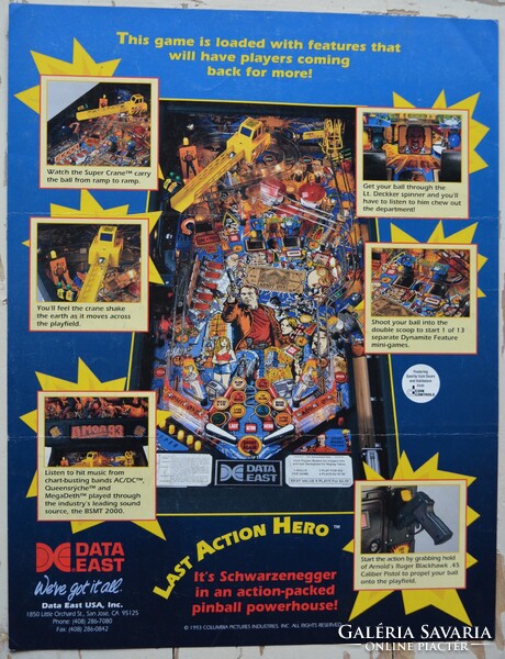 Pinball flyer Data East "Last Action Hero" Flipper reklám prospektus