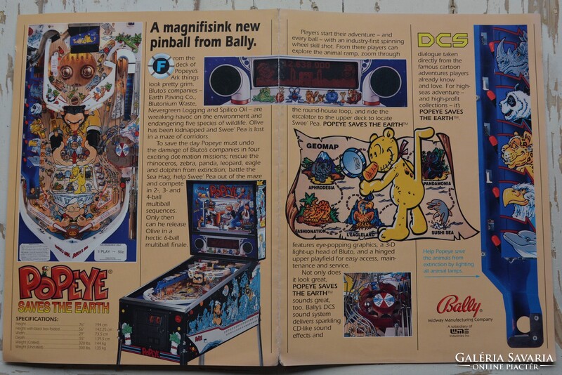 Pinball flyer Bally "Popeye" flipper reklám prospektus