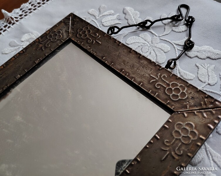 Metal framed mirror, retro western farm style with floral pattern