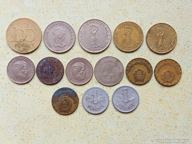 Magyarország 14 db Különböző Érme 1,2,5,10,20,100 Forint 1950-1995