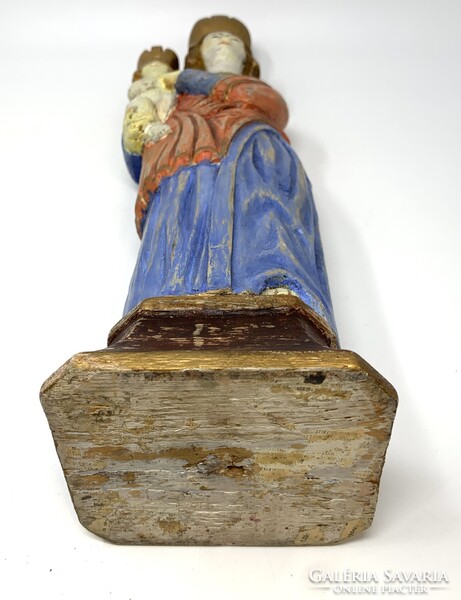 Antik Szűz Mária a kis Jézussal-  fából készült szobor 1900-as évek eleje (44cm) RZ