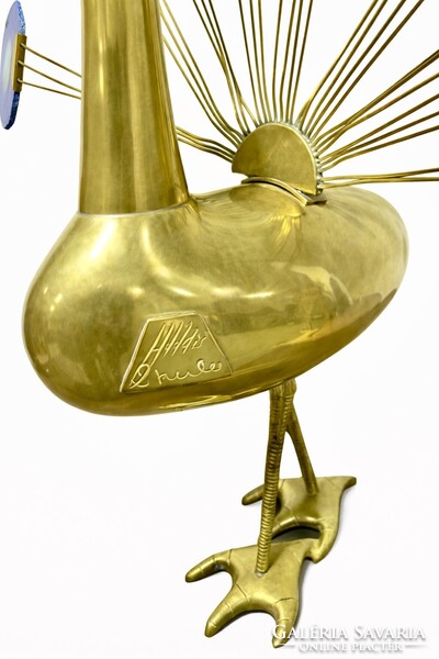 JELZETT sárgaréz páva szobor kék achát szeletekkel