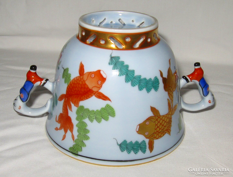 TAVASZI AKCIÓ! CSODÁS HERENDI POISSON CSÉSZE 2 DB MANDARIN FOGÓVAL 1941 HALVÁNYKÉK SZÍNBEN