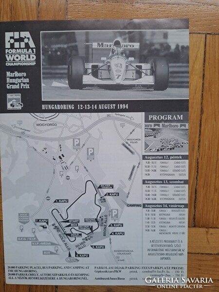 Hungaroring,Forma1, Mogyoród.1994 Marlboro Magyar Nagydíj programfüzet,Belépőjegy,