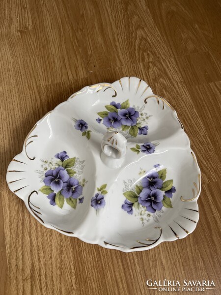 Nagyon szép három részes árvácskás porcelán kínáló,