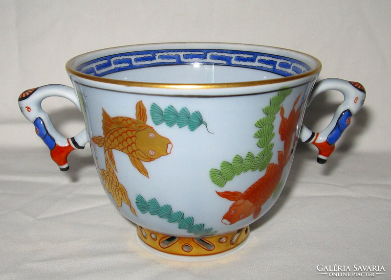 TAVASZI AKCIÓ! CSODÁS HERENDI POISSON CSÉSZE 2 DB MANDARIN FOGÓVAL 1941 HALVÁNYKÉK SZÍNBEN