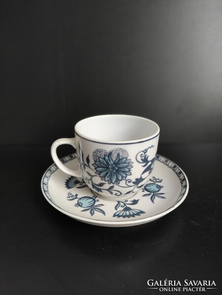 Hollóházi porcelán kávés készlet kék fehér modern hagymavirág mintával