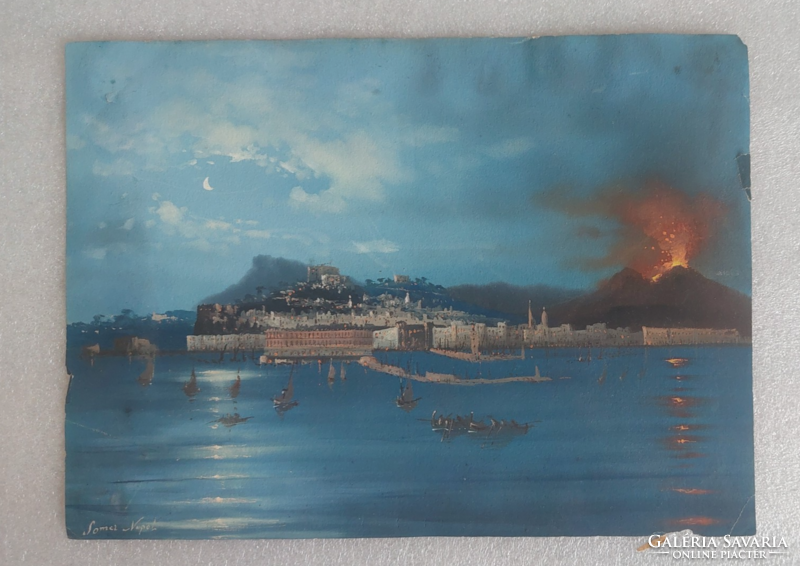 Somez: Nápoly festmény 16x22 cm papír akvarell