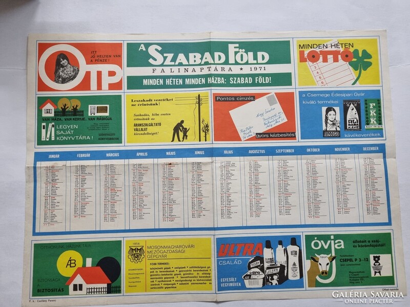 A SZABAD FÖLD falinaptára 1971- retro