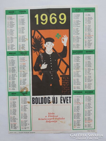 Fővárosi Kéményseprő Vállalat 1969. évi falinaptár - retro