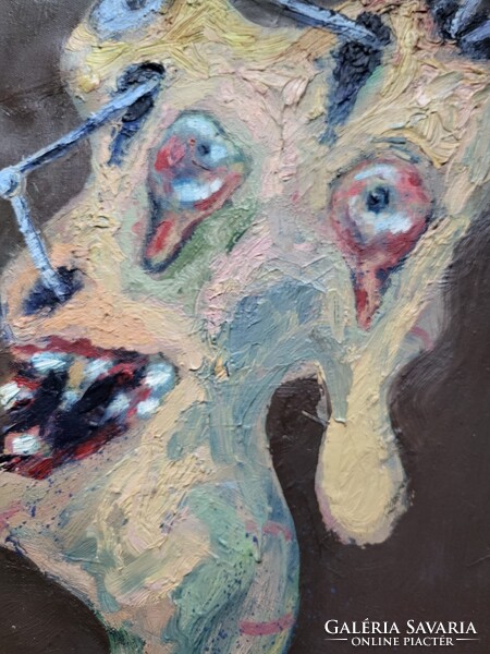 Expresszív olajfestmény – groteszk férfiportré, vászon (45×35 cm)