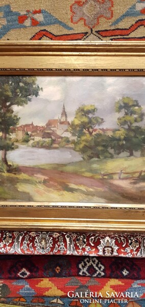 Fényes Adolf  1867 - 1945. Nagyon szépen megfestett tájkép. Olaj-vászon. 62x50cm kerettel.