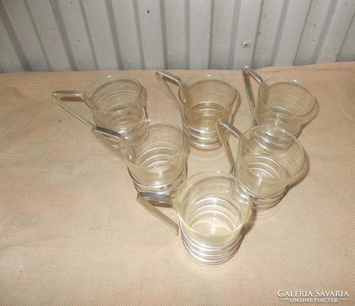 Capuccinós Üveg csészék fém talppal kistányérjaival