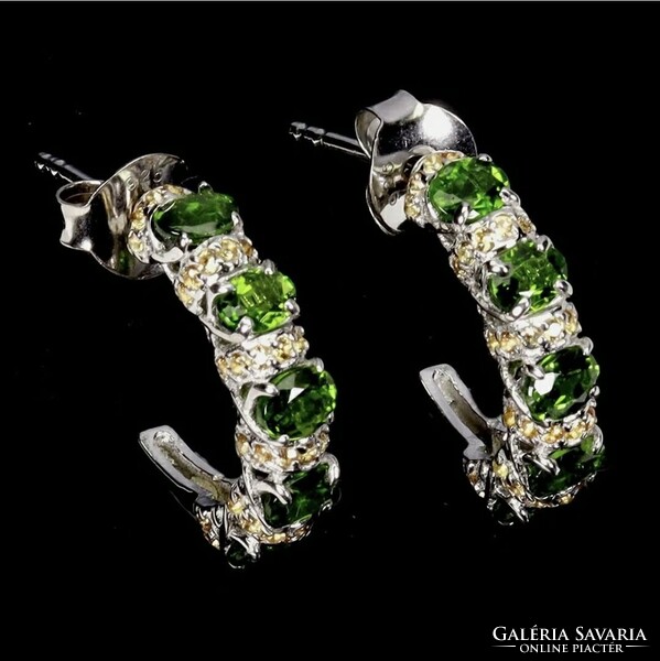 Eredeti orosz tsavorit gránát drágaköves fülbevaló sarga zafírokkal