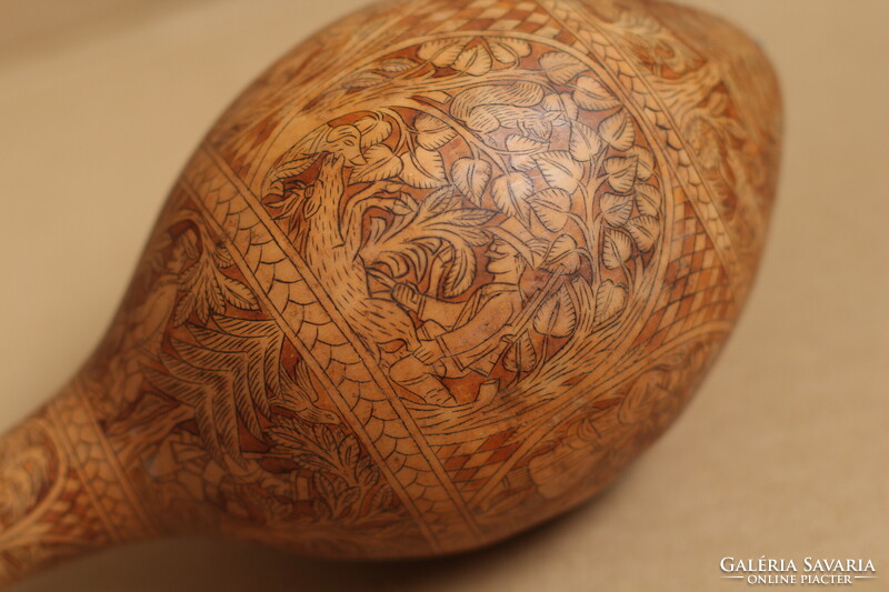 Népművészeti karcolt lopótök vadászjelenetekkel VVK 1971 ifj N.I.