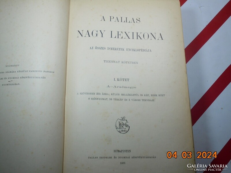 A Pallas Nagy Lexikona - I. kötet (A-Aradmegye) 1893-as kiadás