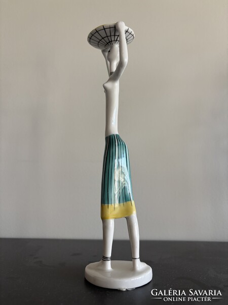 Ritkaság! Lány tállal, kőbányai / Drasche porcelán figura, teljesen hibátlan