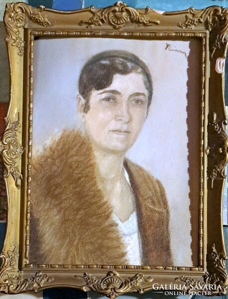 XIX SZ Magyar festő Rippl Rónai ? „Rónai – Elegáns női portré prémes gallérral,