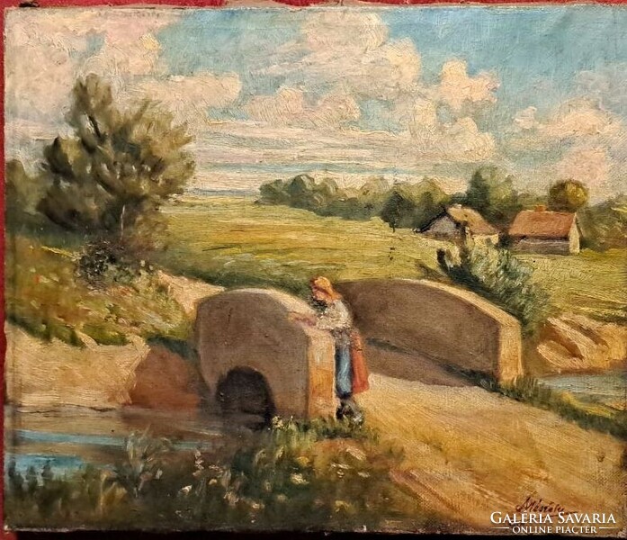 XIX. Sz Magyar festő : Mészőly Géza  Nyári délután a pataknál”