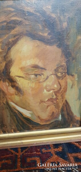 Az osztrák zeneszerzőt, Franz Schubert-et ábrázoló festmény. Vaszary 1895 felirattal a hátoldalán.