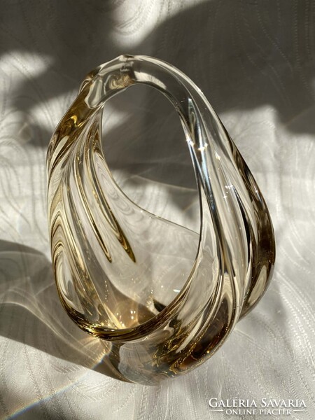 CSODÁS MILOSLAV KLINGER MŰVÉSZÜVEG KOSÁR TÁL ASZTALKÖZÉP ('60-as évek)