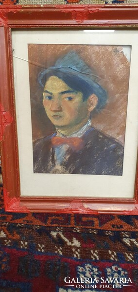 Kalapos férfiportré! Tihanyi Lajos De La Fregonniere címkével a hátoldalán. 29x37 cm kerettel