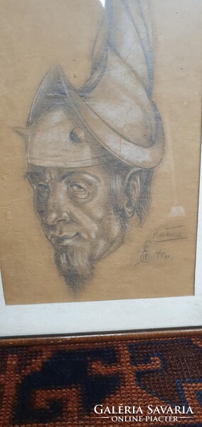 Katona szignóval ellátott grafika. Nagyon szépen megrajzolva egy férfi portré. 30x22 kerettel