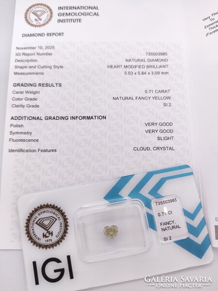 Termèszetes Gyémánt 0,71Ct Szív alak, IGI Tanusítvànnyal,papírjaival!