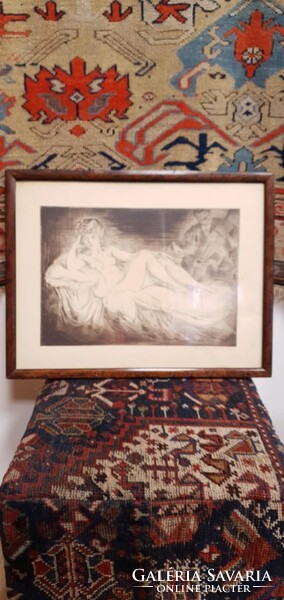 Prihoda István (1891–1956) Fekvő akt rézkarc. 50x40 cm kerettel