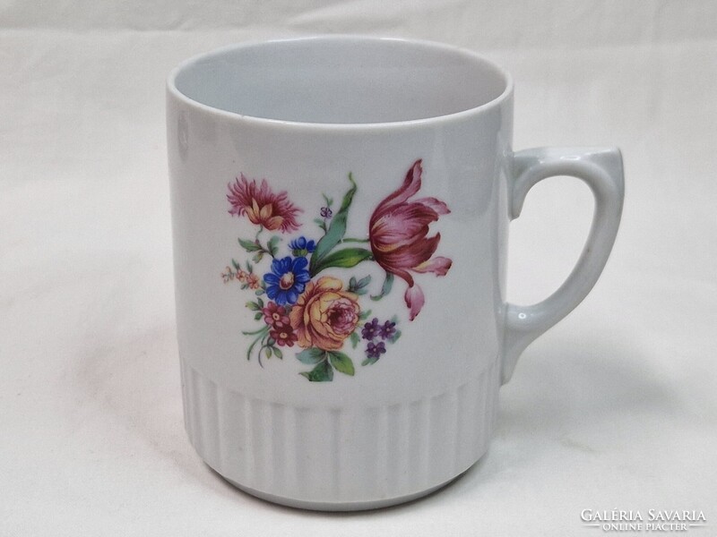Régi Zsolnay pajzspecsétes virágcsokor mintás porcelán bögre szép állapotban 9,5 cm. magas