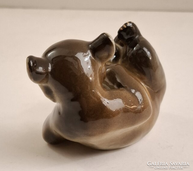 Lomonosov medve figura, orosz porcelán ritkaság, jelzett, kifejezetten szép festéssel, HIBÁTLAN