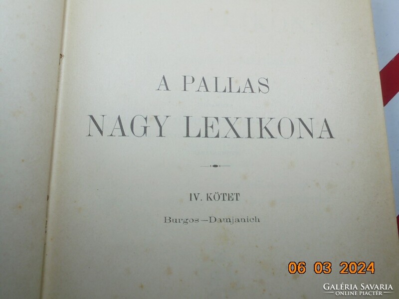 A Pallas Nagy Lexikona - IV. kötet (Burgos-Damjanich) 1893-as kiadás