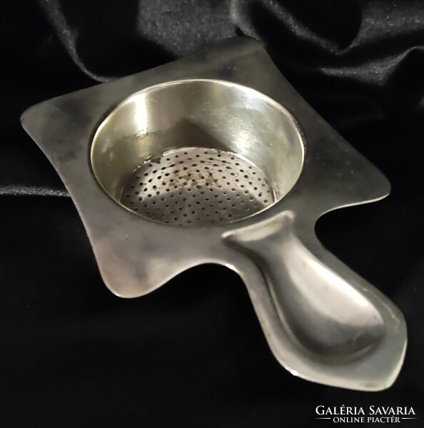 Art Krupp Berndorf ezüstözött alpakka alpacca tea szűrő jelzett régiség antik ritkaság gyűjtőknek