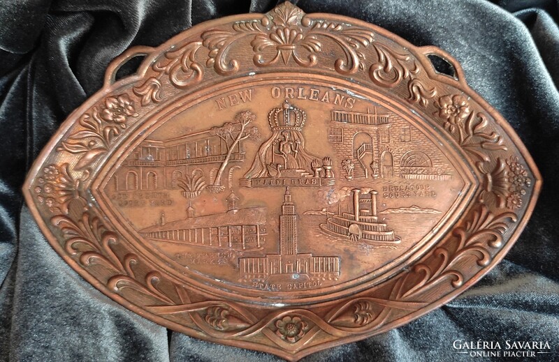 Vörös réz dombornyomott dísz fali tál hamu tartó emlék város New Orleans gyűjtőknek
