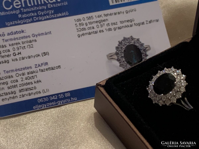 Margaréta Gyűrű 2 ct Zafírral és 0.90 ct Gyémántokkal.Tanúsítvánnyal.