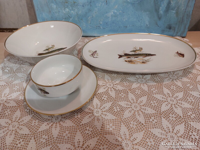 Bavaria, gyönyörű halas porcelán készlet, tányérok, tálak, hal horgászoknak, horgász