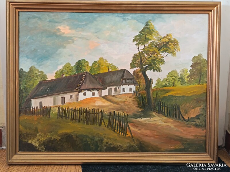 Szabó László , Kávási faluházak 80x60cm olajfestmény. Kisautó, játék csere is érdekel