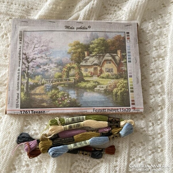 Tavasz gobelin fa kereten feszített állapotban - csak hímezni kell!