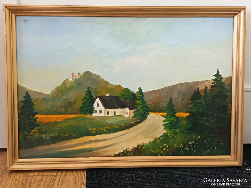 Szabó László , Tanya 60x40cm tájkép- olajfestmény . Kisautó, játék csere is érdekel