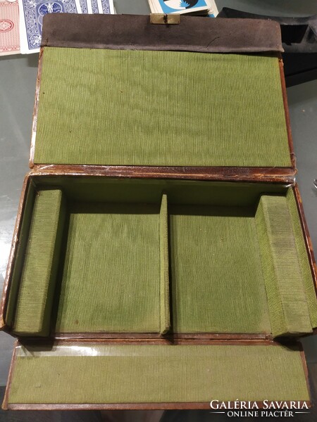 Antik bőr kártyadoboz, kártyatartó