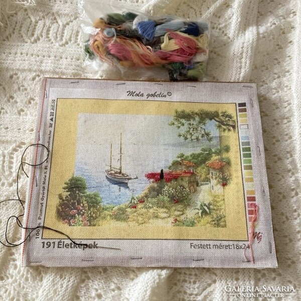 Életképek gobelin fa kereten feszített állapotban - csak hímezni kell!