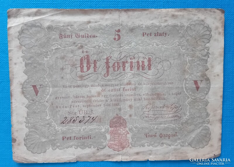 1848 évi 5 Forintos , Kossuth bankó