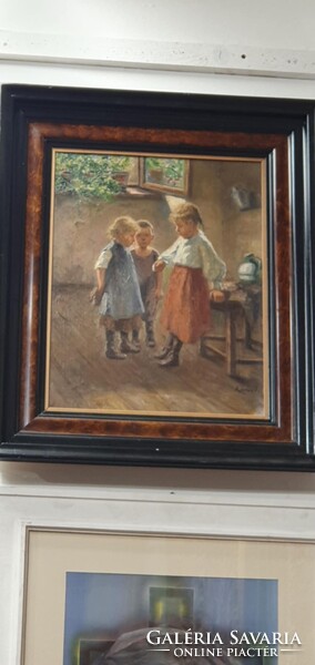 Révész Imre gyönyörűen megfestett gyerekeket ábrázoló festménye. 50x60-as keret nélkül.
