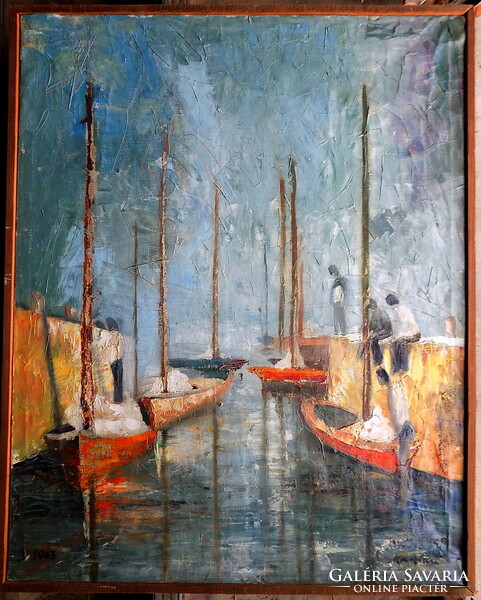 Feloldatlan szignóval 1963. Balatoni vitorlások. Eredeti állapotban SZÁMLÁVAL