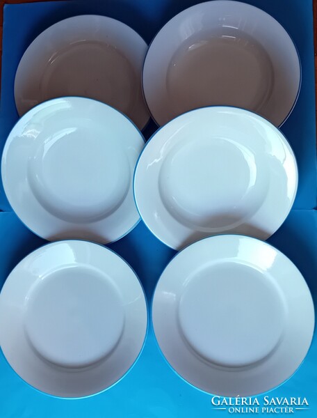 6 db Zsolnay lapos  tányér kék csíkkal