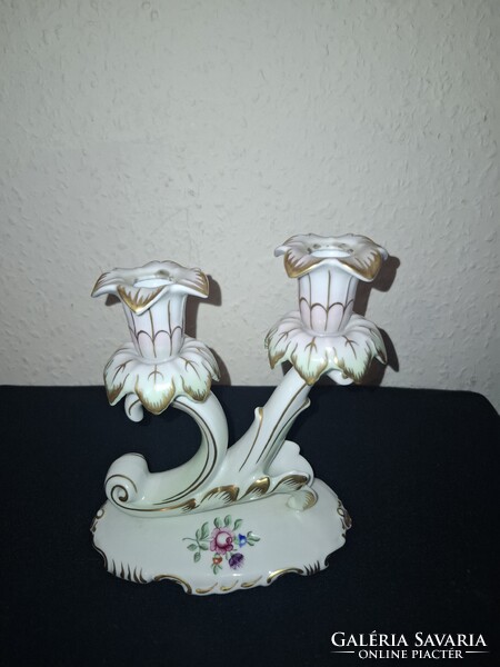 Hollóházi 2 ágú barokk gyertyatartó porcelán szép állapotban
