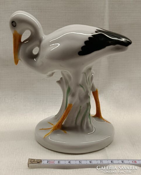 Kézzel festett retro porcelánfigura - fehér gólya