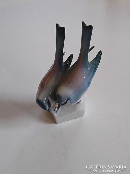 Zsolnay eozin madárpár figura – gyönyörű irizáló mázzal