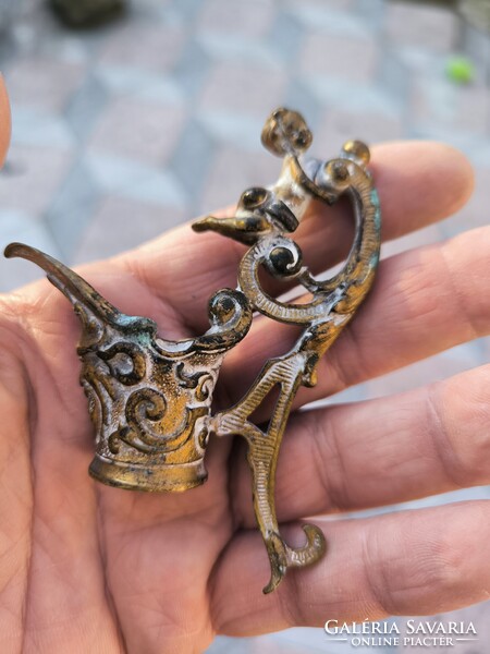 Antik bronz kancsó kiöntő felső része angyalka tűzarany alkatrész, Zsolnay, üveg , porcelán vàza